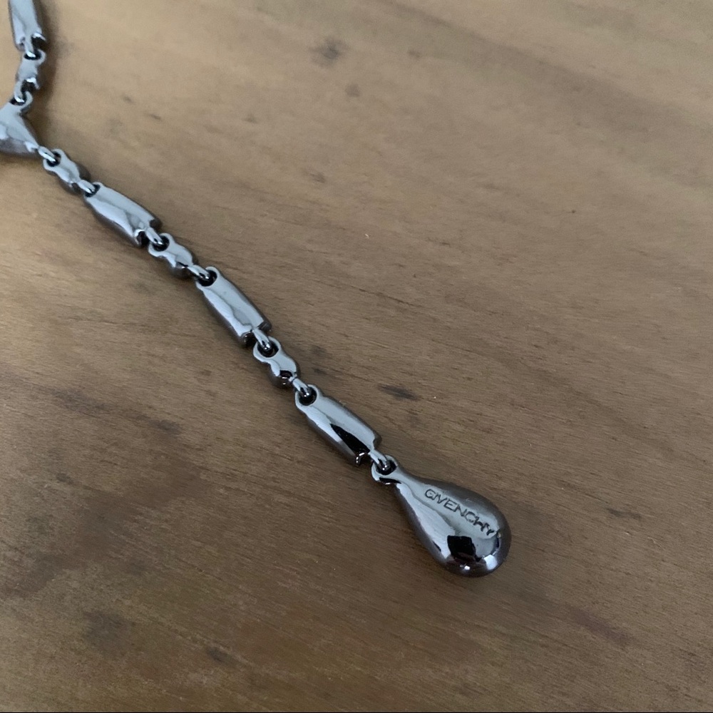 Givenchy Black Stone Drop Necklace Silver Tone St… - image 5